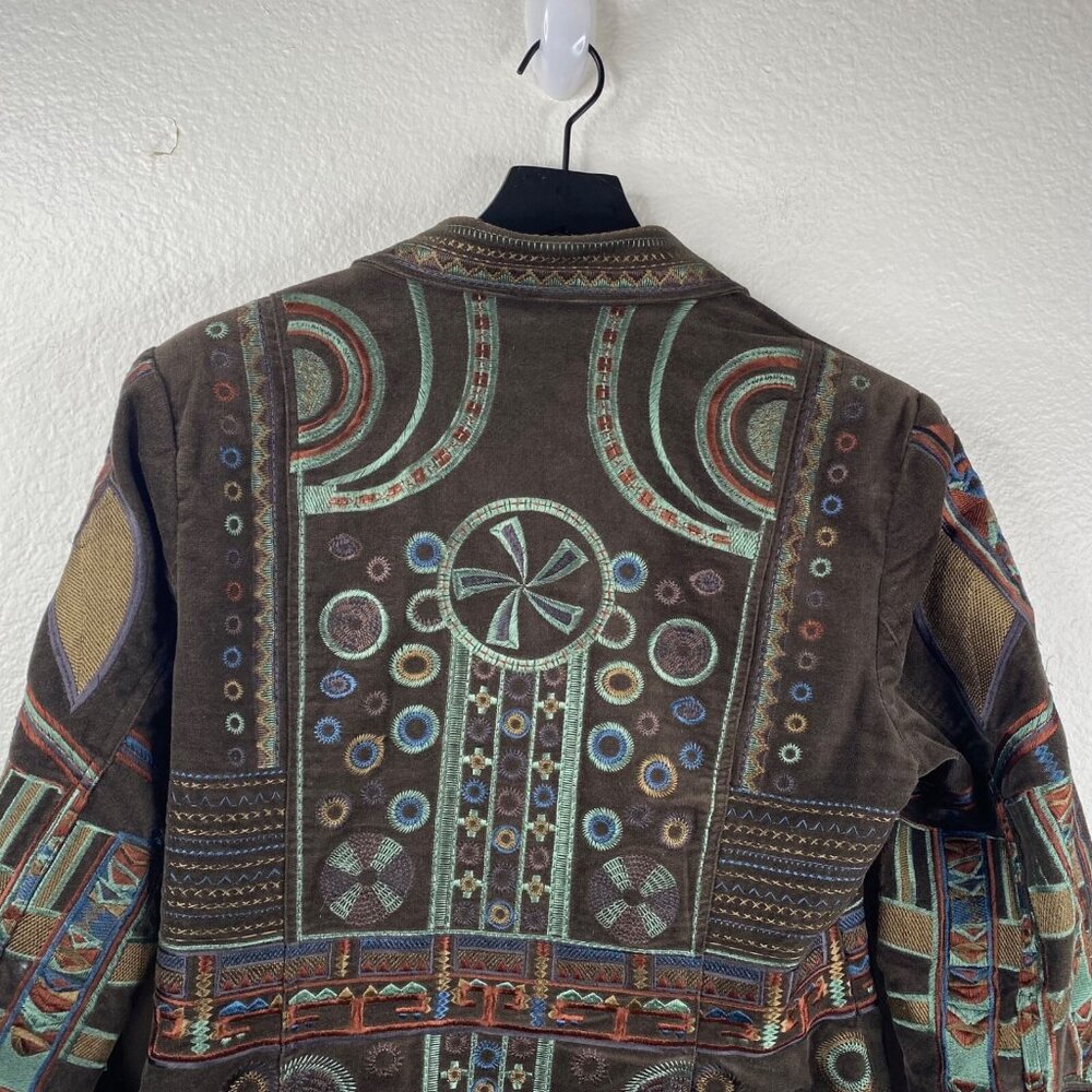 Pamela McCoy Coat Women's Brown Sz M Embroidered Studded Boho Ecletic Mid Length - Picture 10 of 16